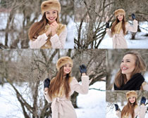 雪景下的美女摄影高清图片