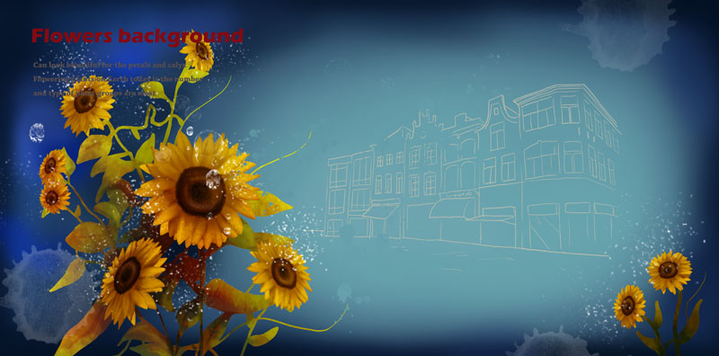 向日葵花朵城市绘画PSD素材 - 爱图网设计图片