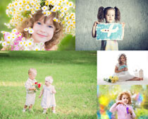 花朵与小女孩摄影高清图片