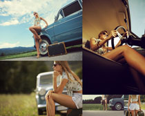 长腿模特与汽车摄影高清图片