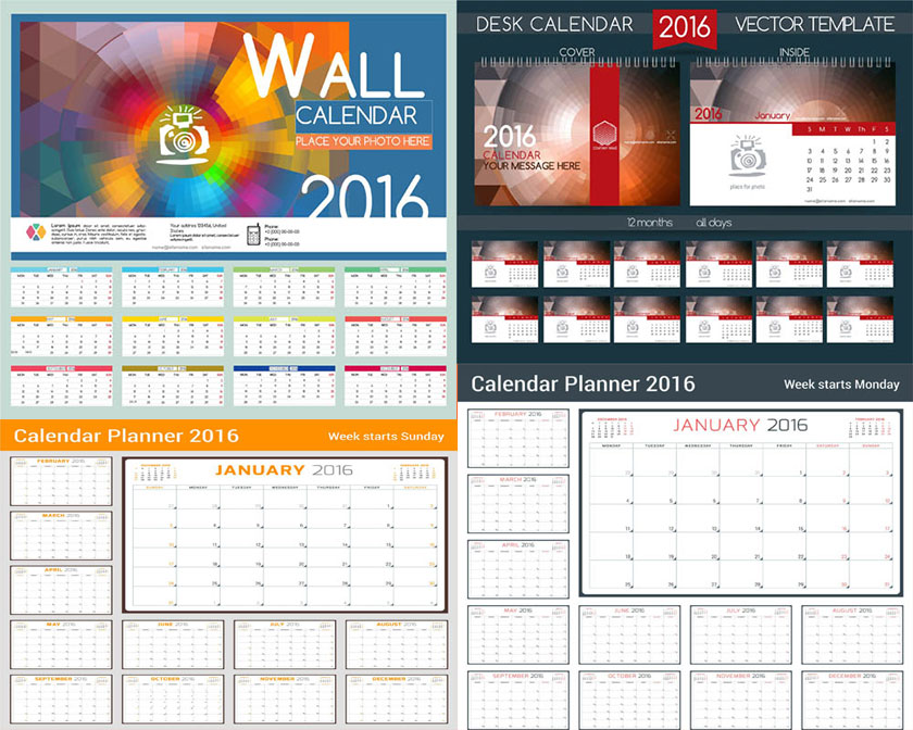 2016年炫彩日历矢量素材v.71
