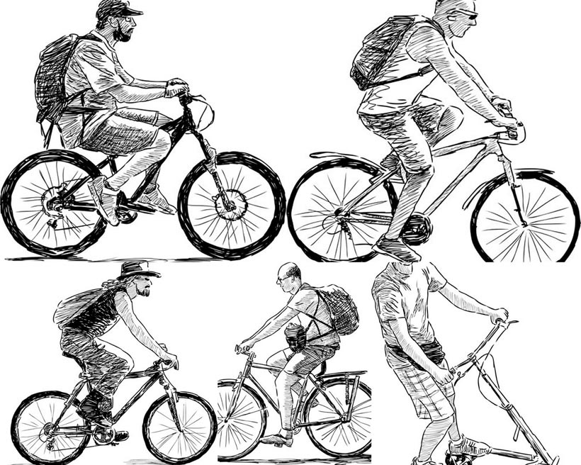 健康骑行的男人素描画矢量素材 - 爱图网设计图