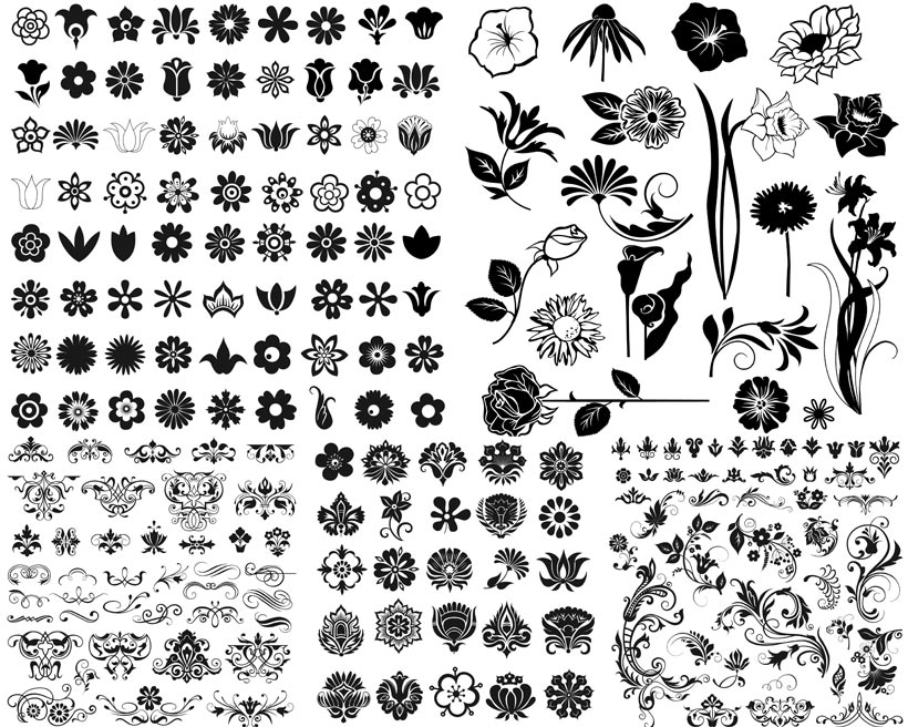 黑白花朵创意设计矢量素材