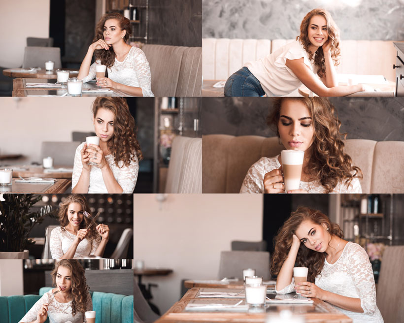 喝奶茶的女人摄影高清图片