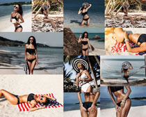 沙滩欧美比基尼美女摄影高清图片