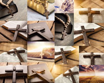 项链木质十字架摄影高清图片