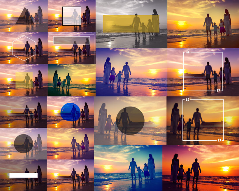 夕阳海边一家人摄影高清图片