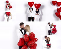 浪漫情侣爱心气球摄影高清图片