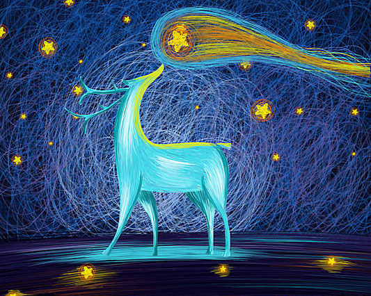 夜空鹿艺术绘画PSD素材