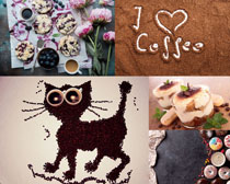 咖啡猫甜品摄影高清图片