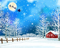 圣诞雪景卡通绘画PSD素材