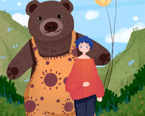 卡通绘画熊与女孩PSD素材