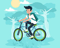 卡通兒童自行車背景風景矢量素材