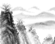 中国风艺术山峰绘画PSD素材