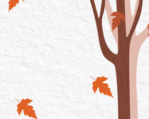秋天落葉與狐貍橫幅畫PSD素材