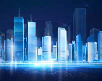 蓝色科技化城市背景PSD素材