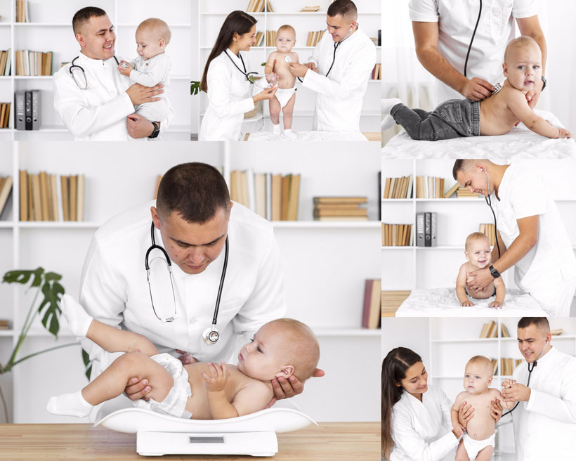 可爱宝宝与医生体检摄影高清图片