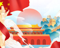 中国风党建文化绘画PSD素材