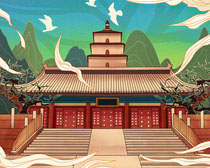 中国古代建筑绘画PSD素材