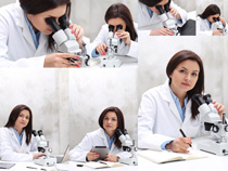 实验显微镜美女医生摄影高清图片