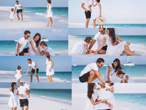 大海沙灘快樂一家人攝影高清圖片