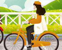 骑自行车女孩纸碳环保PSD素材