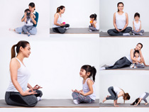 练习瑜伽的母女摄影高清图片
