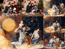 圣诞节国外一家人摄影高清图片