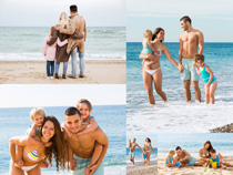 大海沙滩一家人摄影高清图片