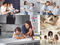 厨房做面包的家庭人物摄影高清图片