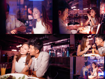 爱情情侣吃晚餐拍摄高清图片
