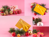 圣诞节松枝与礼物摄影高清图片