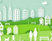 城市发展生态环境与人物PSD素材