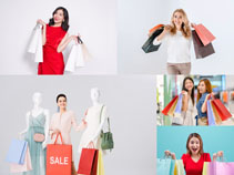 開心的購物女人寫真拍攝高清圖片