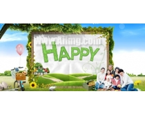 happy一家人psd景色素材