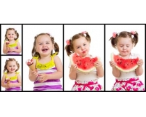 吃西瓜的小女孩高清图片