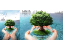 手托绿树环保广告PSD素材