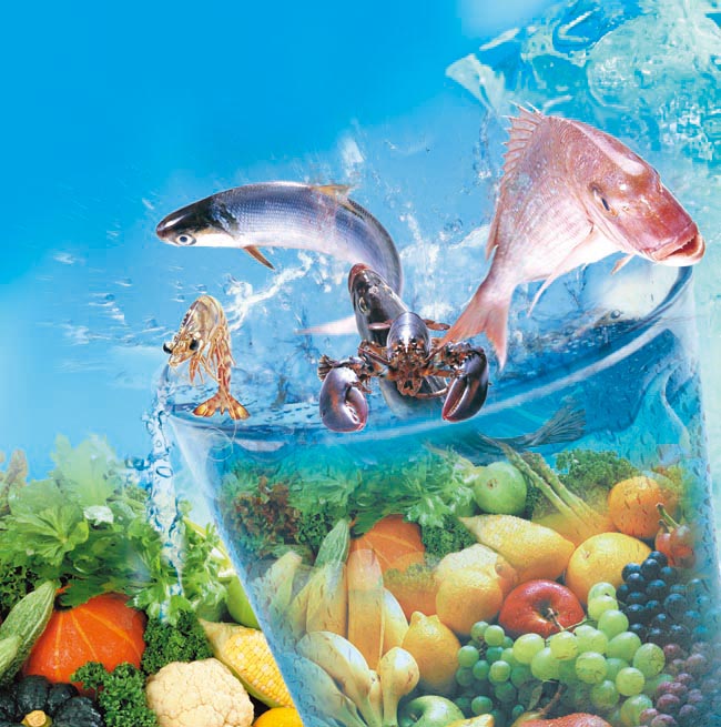 超市素材:水果与海鱼