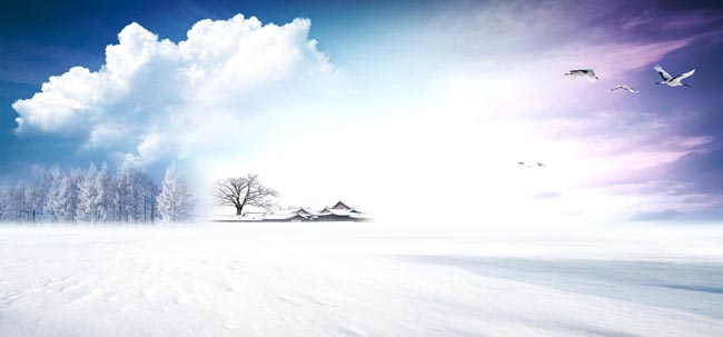 蓝天白云雪景图片