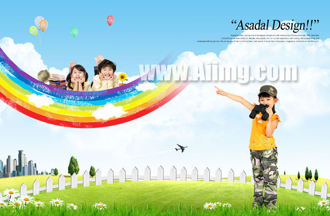 六一儿童风景彩虹图片模板