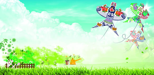 春天清晰放风筝广告设计PSD素材