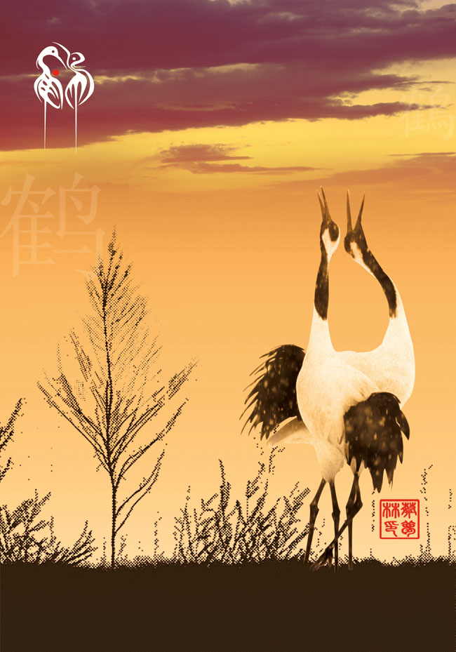 中国白鹤展板背景设计模板