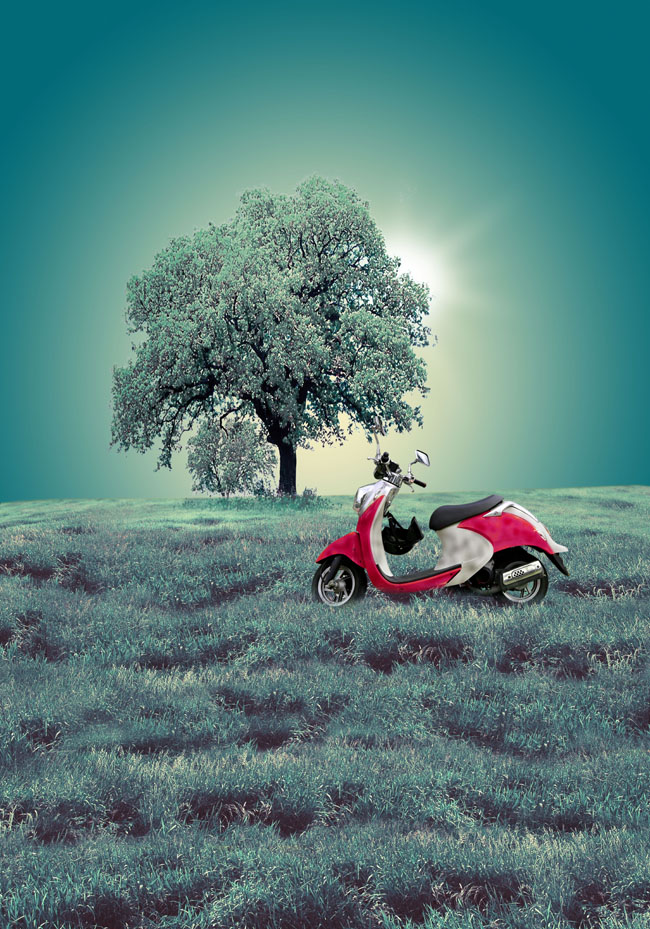 摩托车风景广告PSD素材