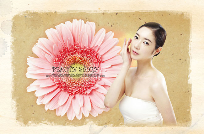 花朵与女人封面广告PSD素材